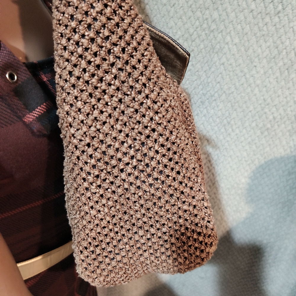 Plinio Visona Brown Straw Woven Shoulder Crossbody Bag. - Picture 6 of 16
